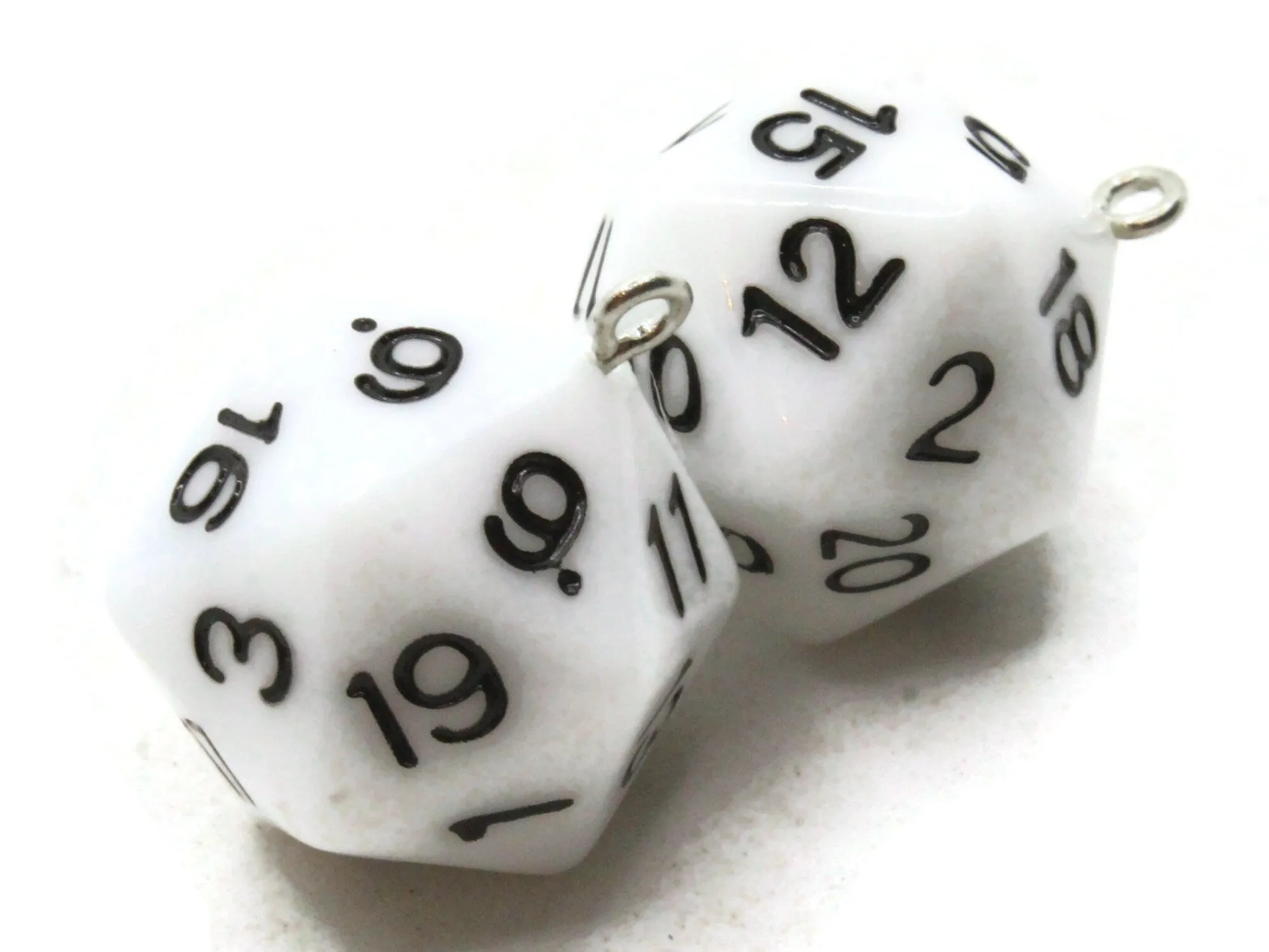 2 20mm White Resin D20 20 Sided Dice Charms