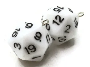 2 20mm White Resin D20 20 Sided Dice Charms