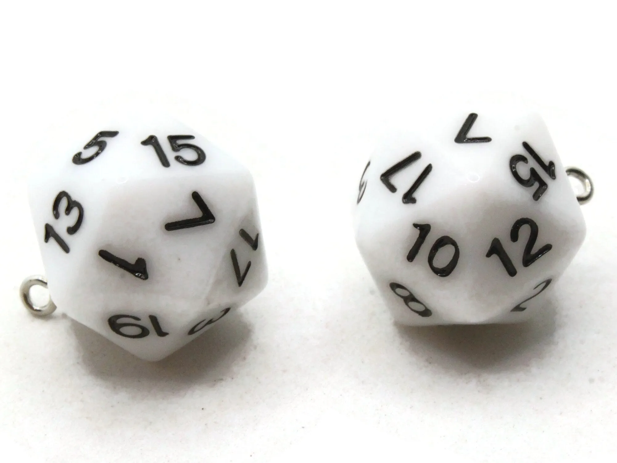 2 20mm White Resin D20 20 Sided Dice Charms