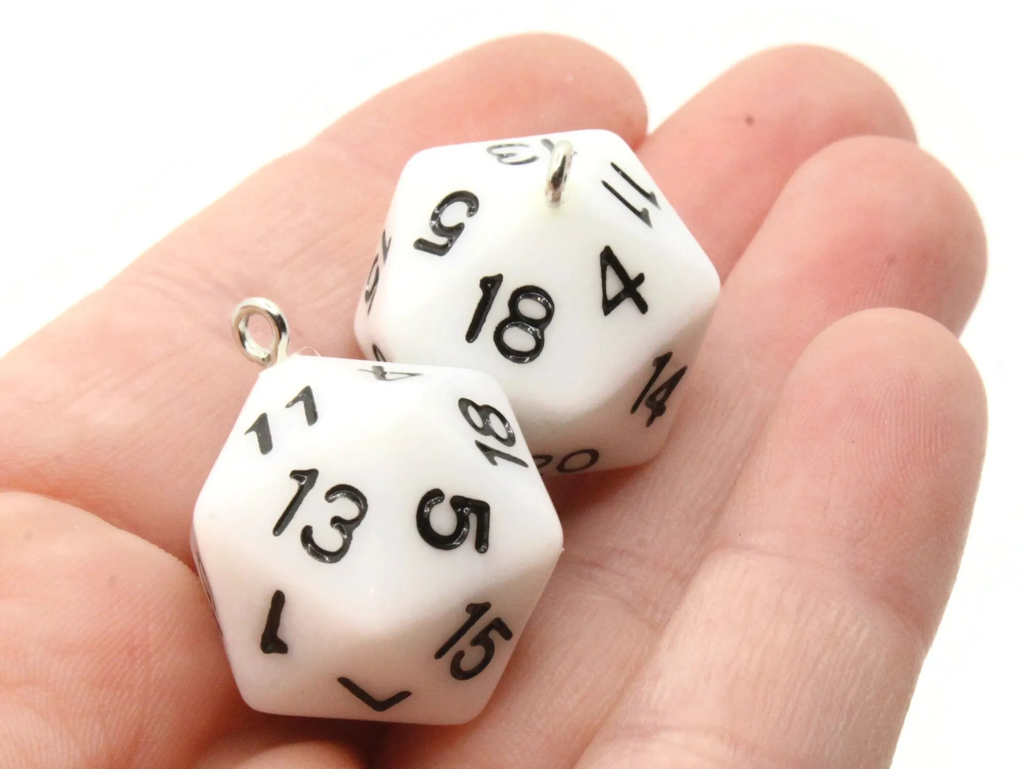 2 20mm White Resin D20 20 Sided Dice Charms