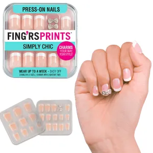 24 Ct Press On Nail Set French Tip Design Charms Adhesive Easy Manicure Women