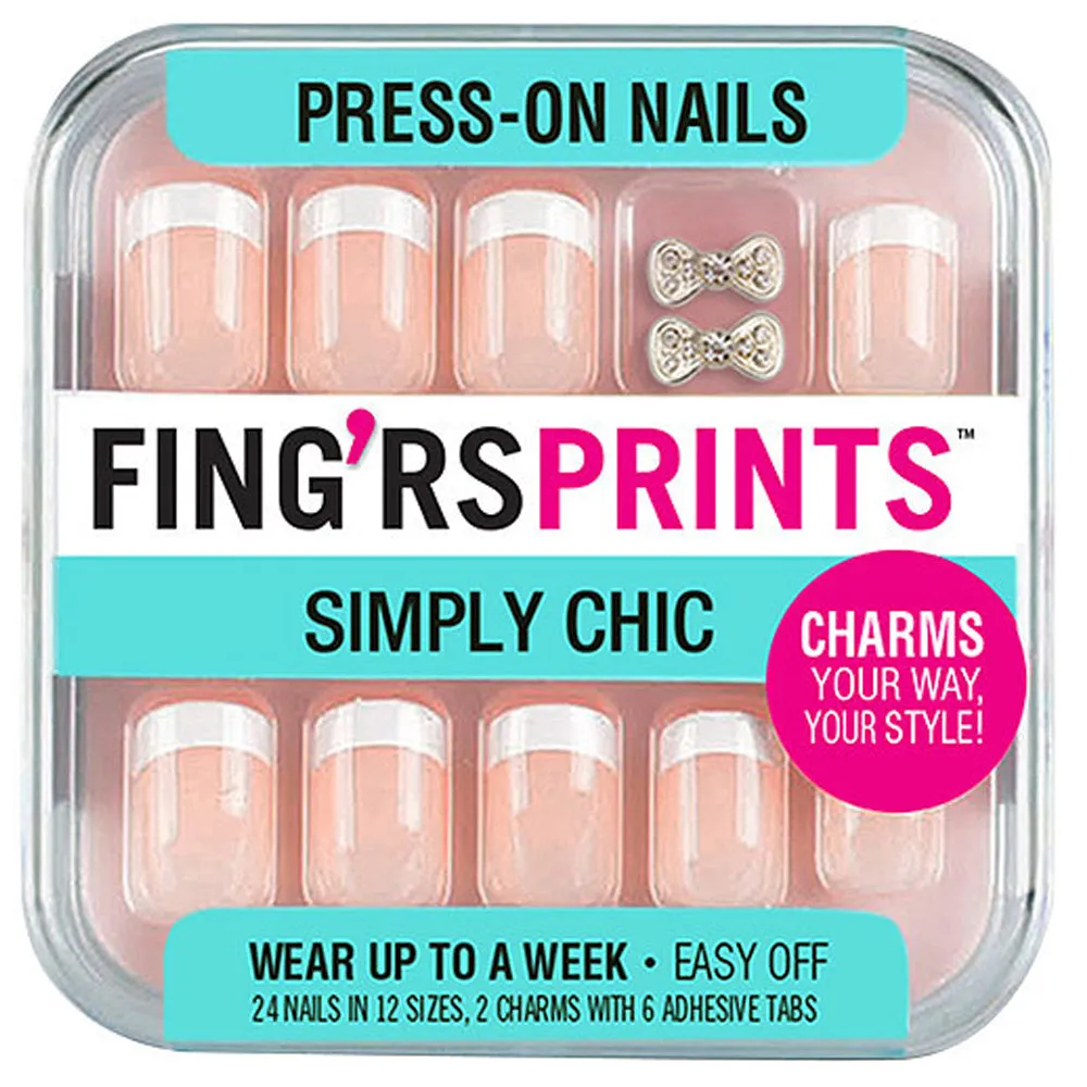 24 Ct Press On Nail Set French Tip Design Charms Adhesive Easy Manicure Women