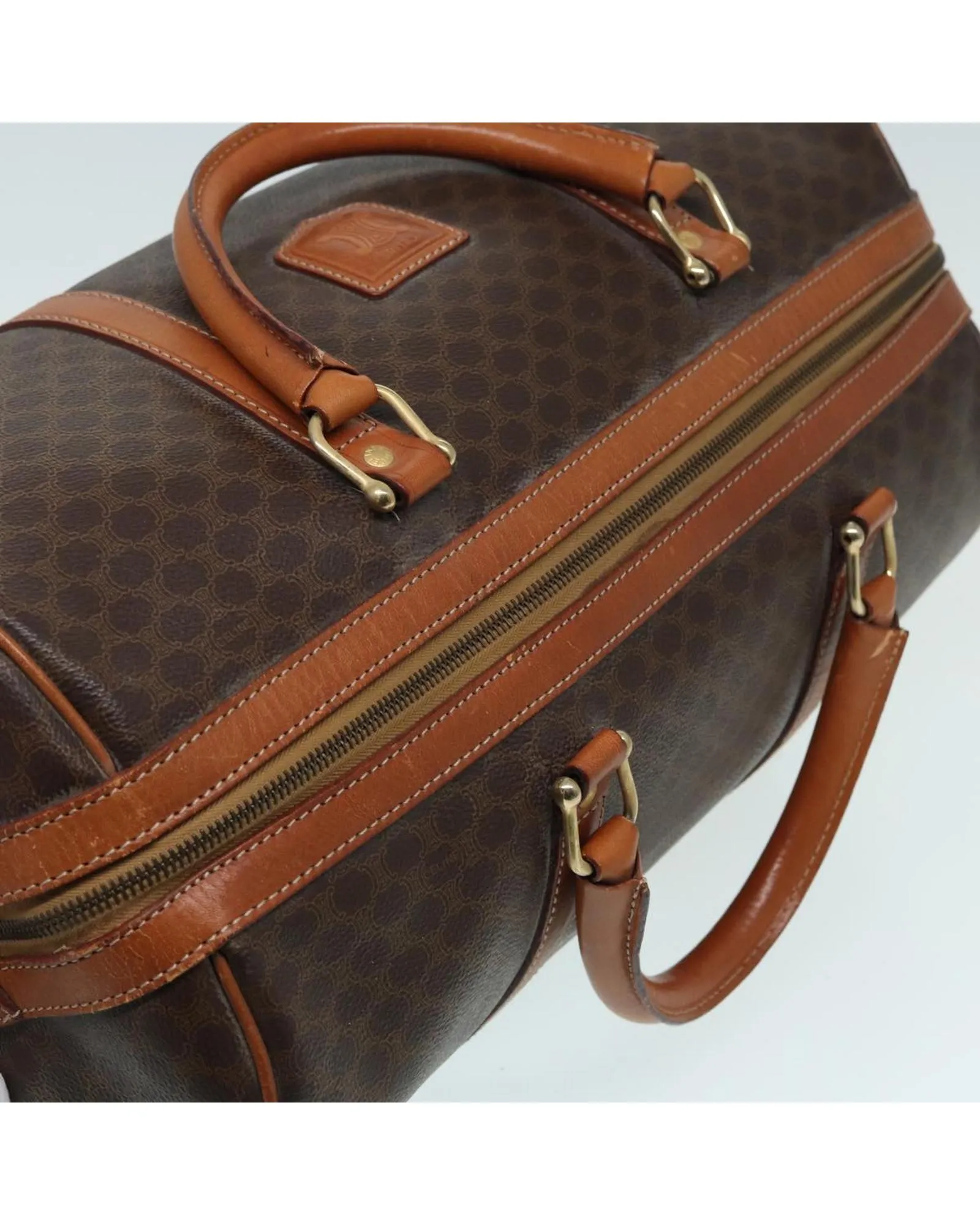 Authentic Macadam Canvas Boston Bag in Brown