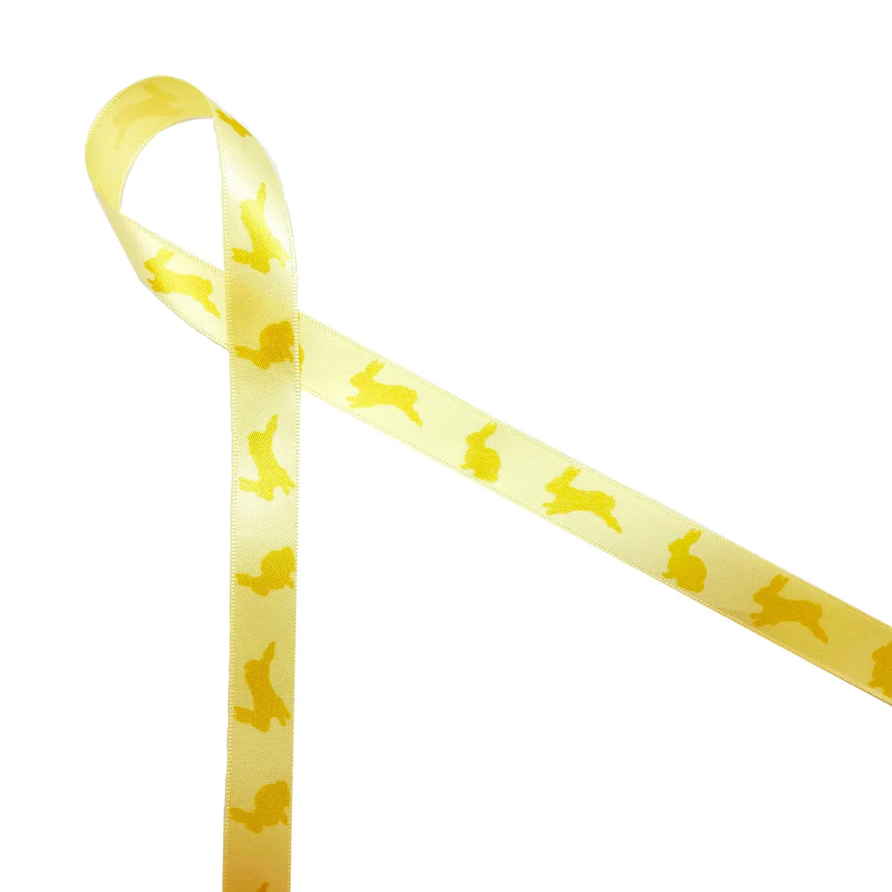 Bunnies Ribbon in yellow hopping on 5/8" Lt. Yellow single face satin ribbon