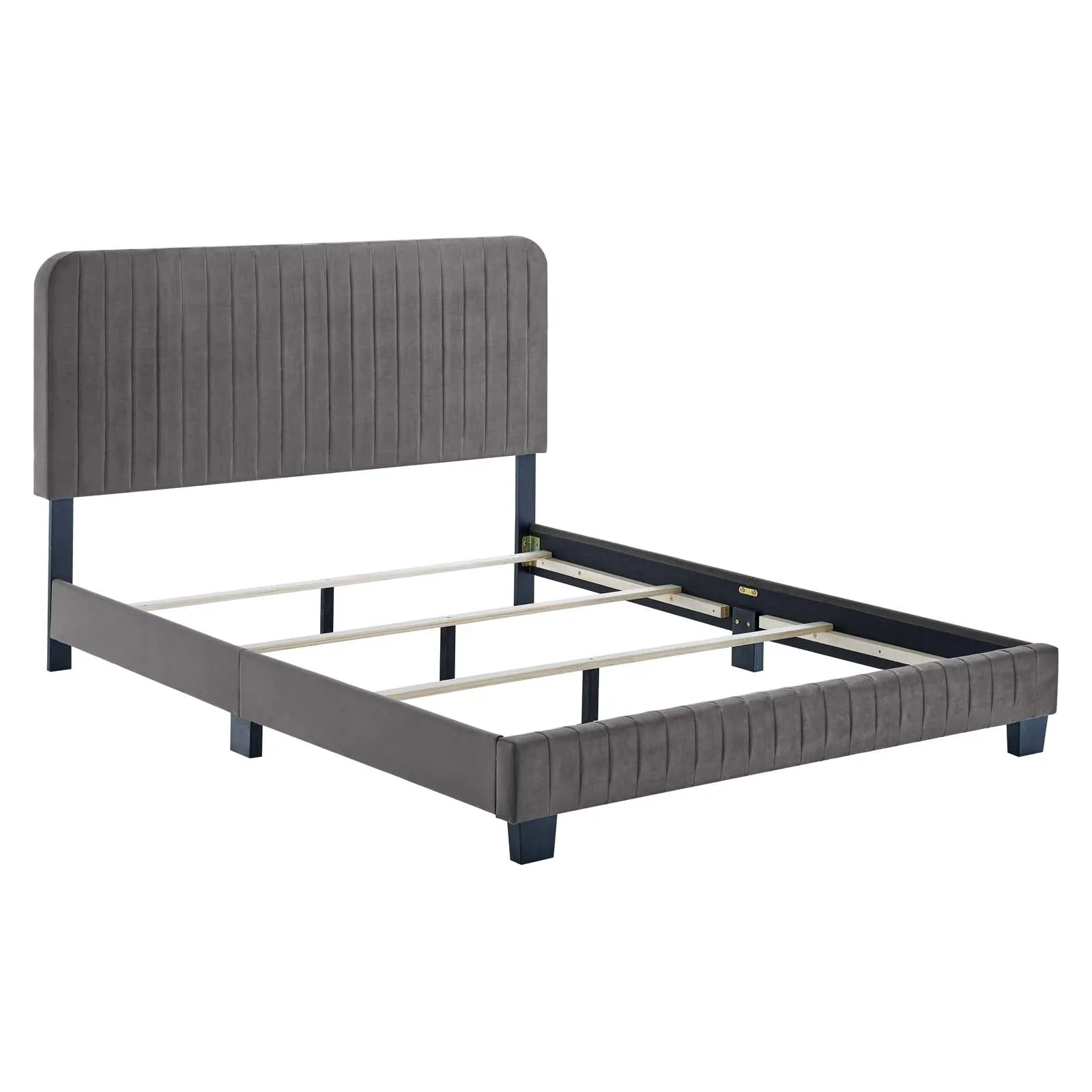 Celine Channel Tufted Performance Velvet King Bed Gray MOD-6329-GRY