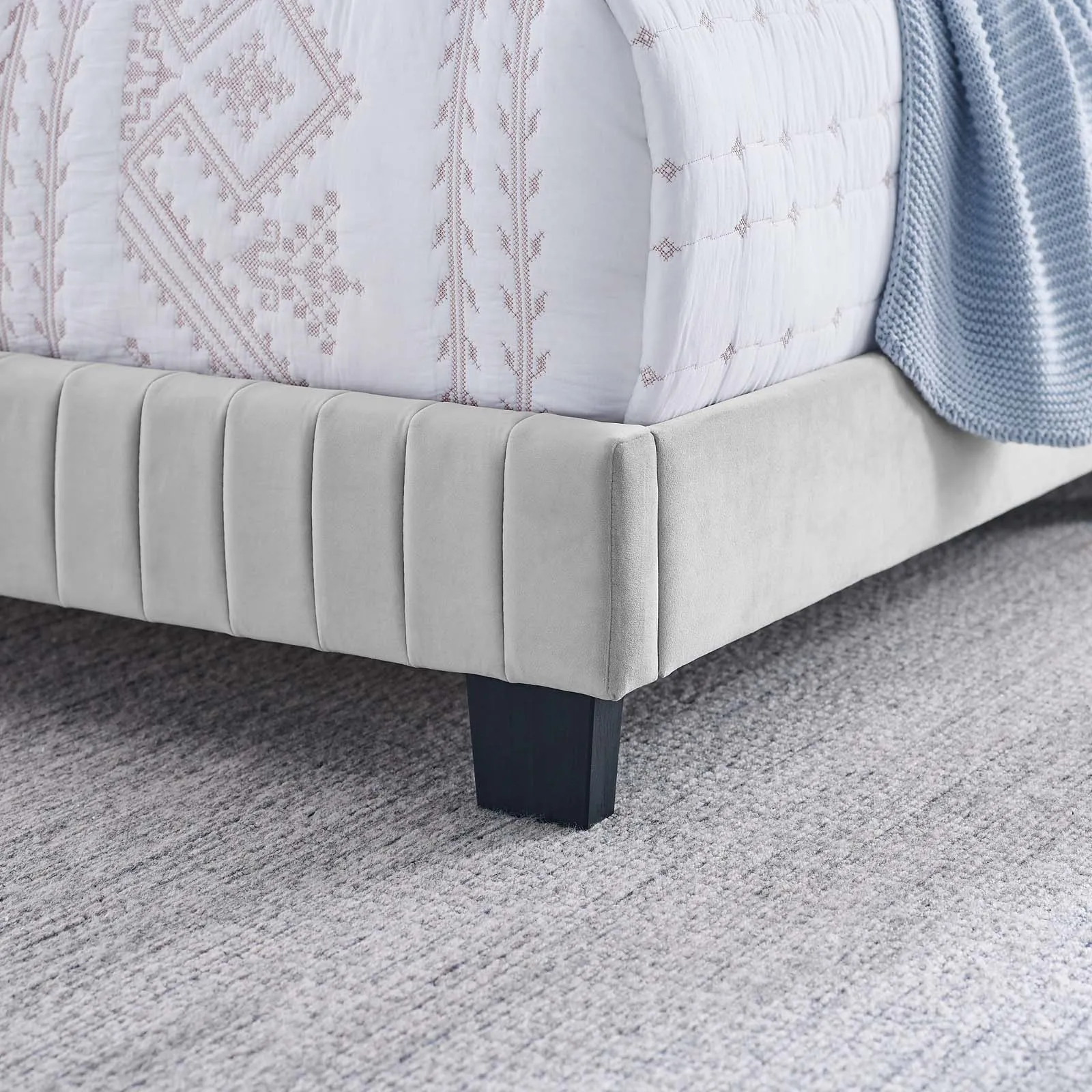 Celine Channel Tufted Performance Velvet Twin Bed Light Gray MOD-6332-LGR