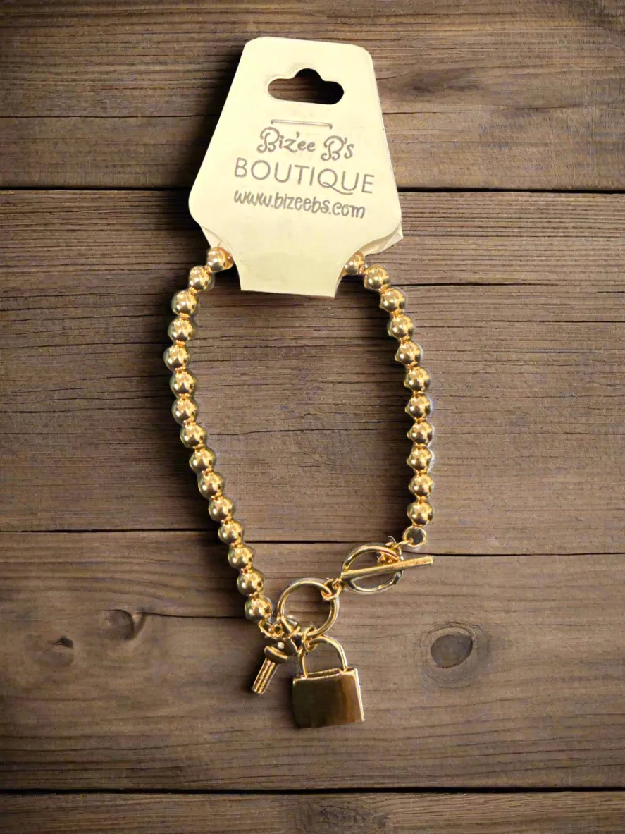 Gold Lock and Key Bracelet