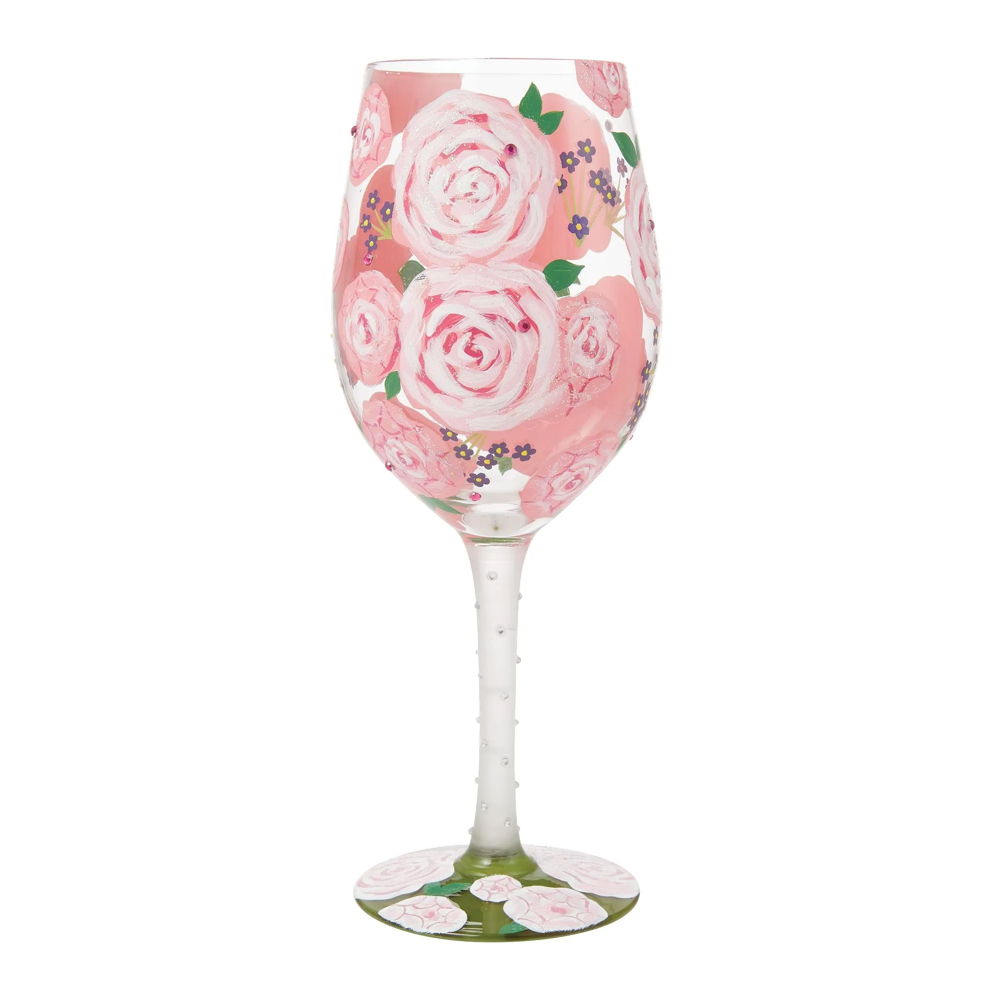 Pretty as a Peony Hand Painted Wine Glass