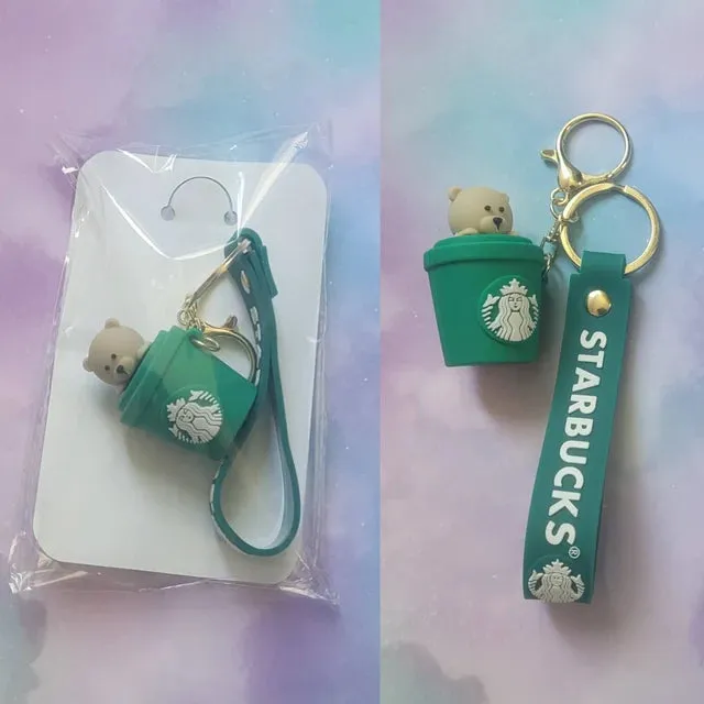 Star Bucks Bear in green Mug | Silicone Lanyard | Keychain
