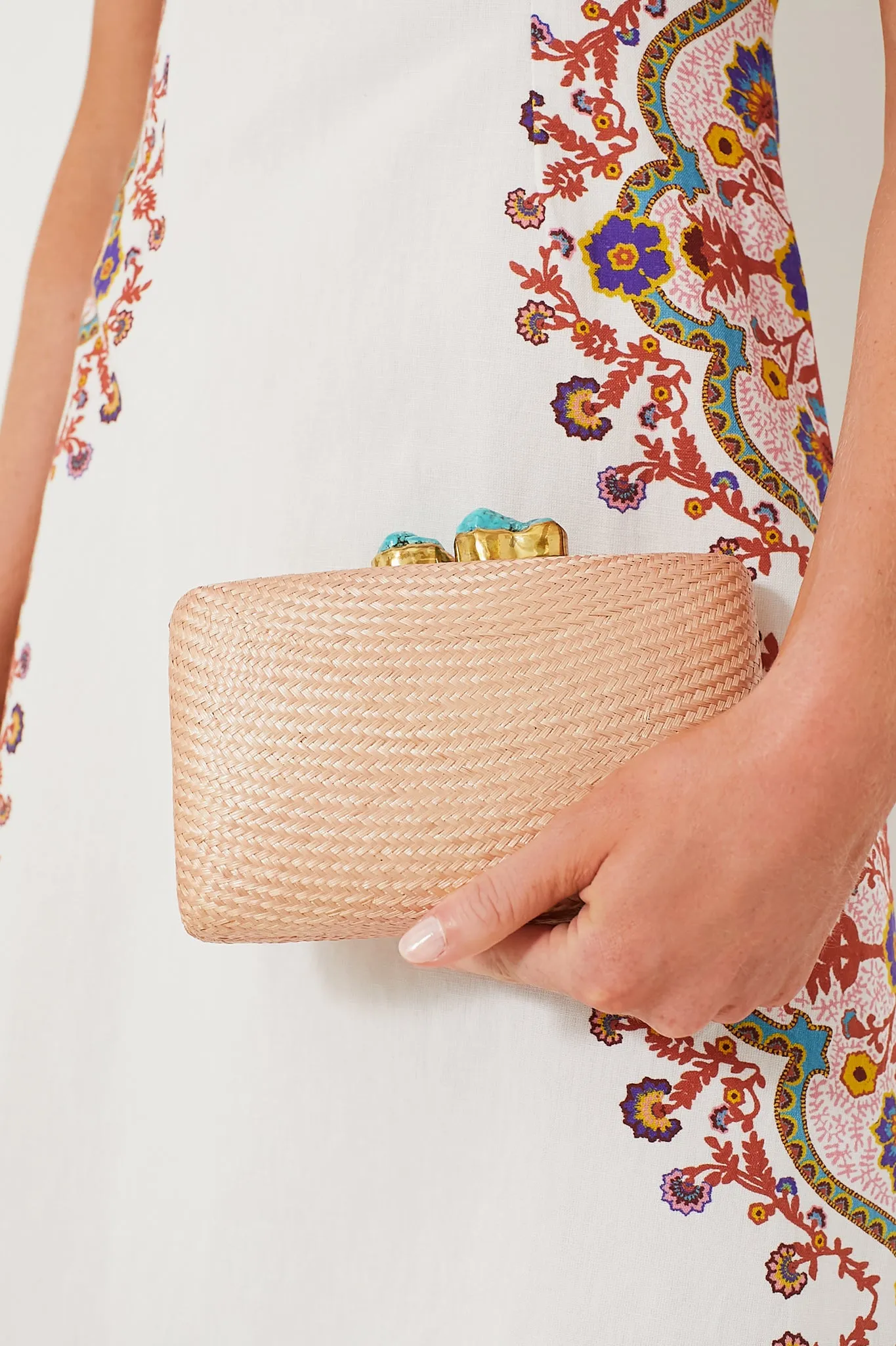 Toast Jen Straw Clutch with Turquoise Stones